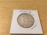 1949-S SILVER FRANKLIN Half Dollar in Case