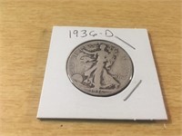 1936-D SILVER Walking Liberty Half Dollar in Case