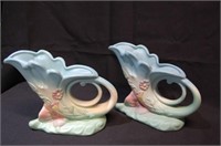 Pair Hull Pottery Cornucopia Vases