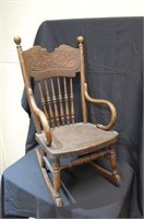 Antique Dark Oak Pressed Back Child's Rocker