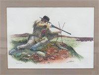 "Buffalo Stand" Colored Lithograph Art by R. Auth