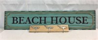 Blue Painted Beach House Sign& Whale Hooks V13