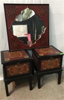 2 Oriental Side Tables w/ Mirror V