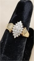 14kt YG Ladies Diamond Cluster Ring 1/4ct TDW