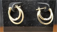 14kt Double Hoop Pierced Earrings with Diamonds
