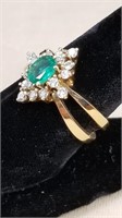 14kt Yellow Gold Emerald & Diamond Ring