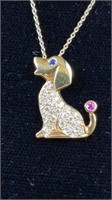 18kt Yellow Gold Diamond Dog Pendant & Chain