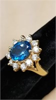 Diamond & Blue Topaz Ring Set in 14kt YG