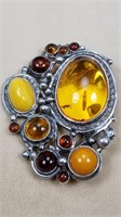 Custom Made Multi Amber Stone Brooch