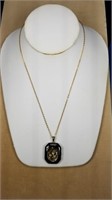 18" Necklace w/ Enamel Locket w/Seed Pearls c.1910
