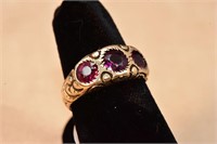 Antique Triple Rhodolite Yellow Gold Ring