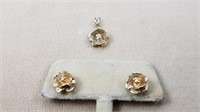 14kt Yellow Gold Diamond Earrings & Pendant