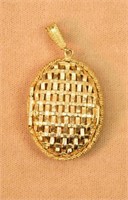 14kt 1-1/2" by 1" Oval Basket Weave Locket Pendant