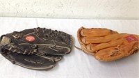 two Rawlings baseball mitts
