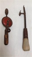 2 vintage tools with wooden handles