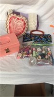 String, sewing box, blanket, purse