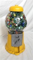 14" vintage metal gumball machine full of marbles