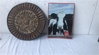 7”x11” got milk metal sign with 17” round wood