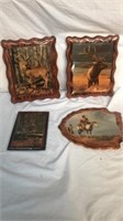 3 wooden wildlife picture with Native American