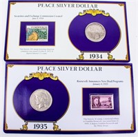 Coin 2 Peace Silver Dollars in Display 34-D & 35-P