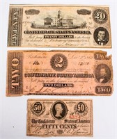 Coin 3 Confederate Notes $2, $20 and 50 Cent
