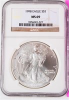 Coin 1998 Silver Eagle .999 NGC MS69