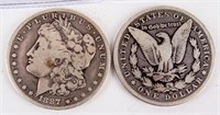 Coin 2 Morgan Silver Dollars 1887-O & 1896-O
