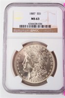 Coin  1887-P  Morgan Silver Dollar NGC MS63