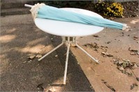 White Metal Patio Table with Umbrella