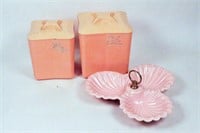 Plastic Canisters & Pink Ceramic Relish Tray