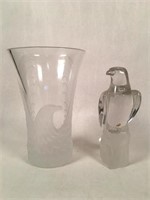 Heavy Frosted Glass Eagle Vase & Figurine