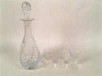 Glass Sherry Carafe with Three Small Stems