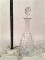 Glass Sherry Carafe with Three Small Stems