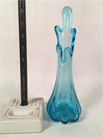 Two Mid Century Aqua Art Glass Swing Vases