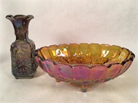 Carnival Glass Vase and Pedestal Dish