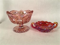 Amberina and Rose Carnival Glass Pieces