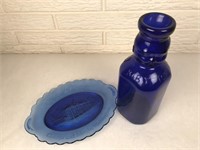 Cobalt Blue Bottle and Tray