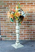 Vintage Wooden Stand with Plastic Flowers
