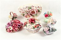 Group of Capodimonte Type Boxes and Flowers