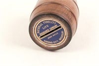 Vintage Wooden Barrel Bank with Key