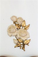 Two Vintage White and Gold Rose Plaques