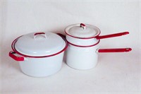 Red & White Enamel Pans