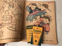 Four Old Coloring Books and Crayons