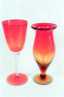 Two Large Pieces of Orange Art Glass