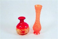 Amberina Blenko Vase & Orange Art Glass Vase