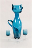 Blue Art Glass Cat Pitcher