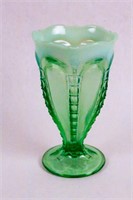 Opalescent Vase and Footed Green Bowl