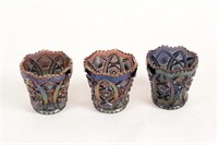 Blue Carnival Glass Vase & 3 Toothpick Holders