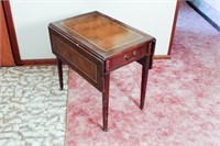 Drop Leaf End Table with Inlaid Leather