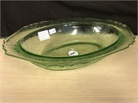 Green Depression Glass Oval Serving Bowl